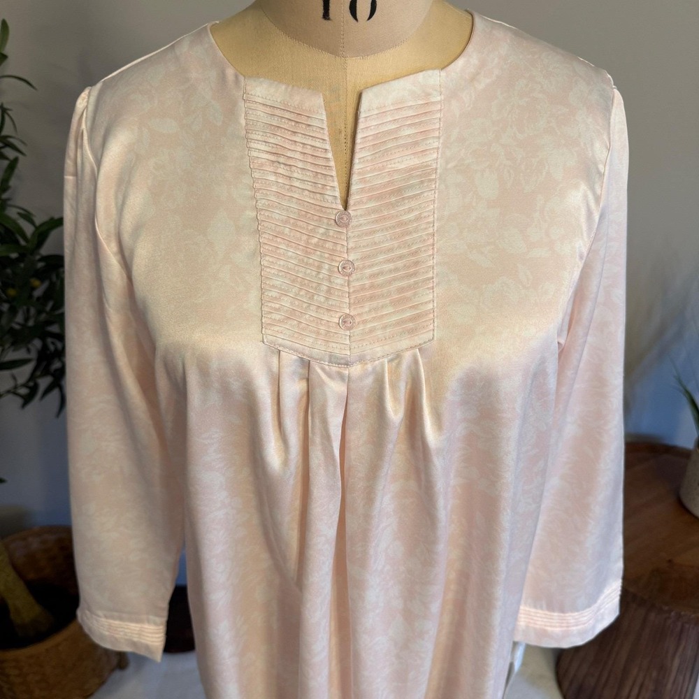 Carole Hochman Nightgown Womens S Pink Satin Floral Long Sleeve Sleep Dress - Picture 2 of 13